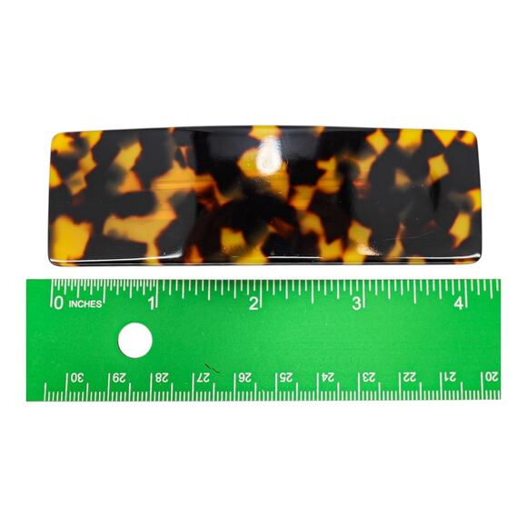 France Luxe Classic Faux Tortoise Shell Rectangular Barrette – Amber and Black - Picture 6 of 6